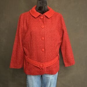 Vintage 1960s Reldan Coat Red Textured Belted Jacket Made in England 100% Wool